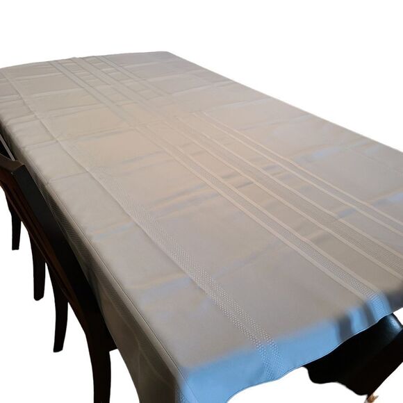 LIGHT Blue Striped Rectangular Tablecloth - Picture 1 of 10